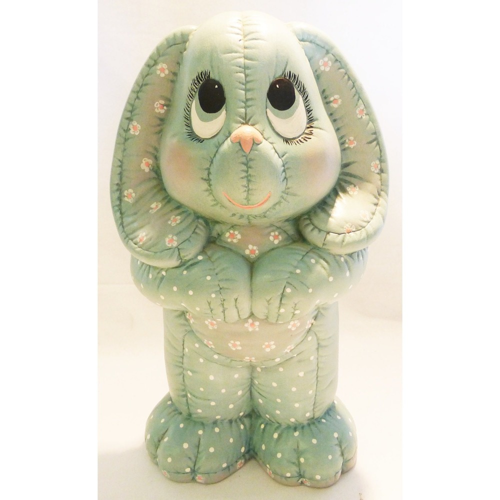 Vtg Bunny ceramic patches blue 1986 Easter farmhouse cottagecore
